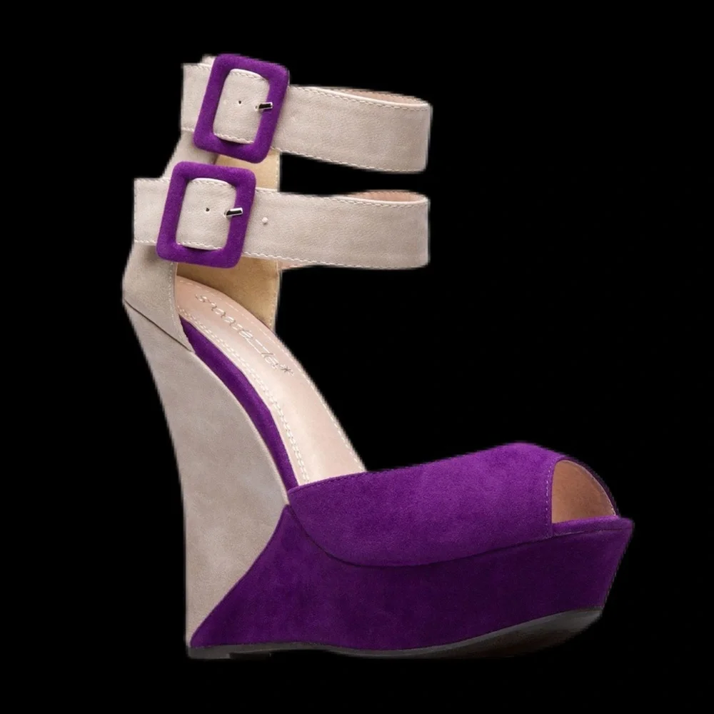 Purple Tan Two Toned Platform Sandals